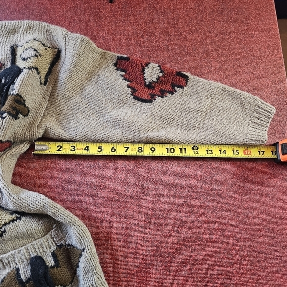 Vtg Jayson Younger Womens Wool Aztec Cardigan Sz L Tan Apron Pockets Art to Wear - Picture 10 of 10